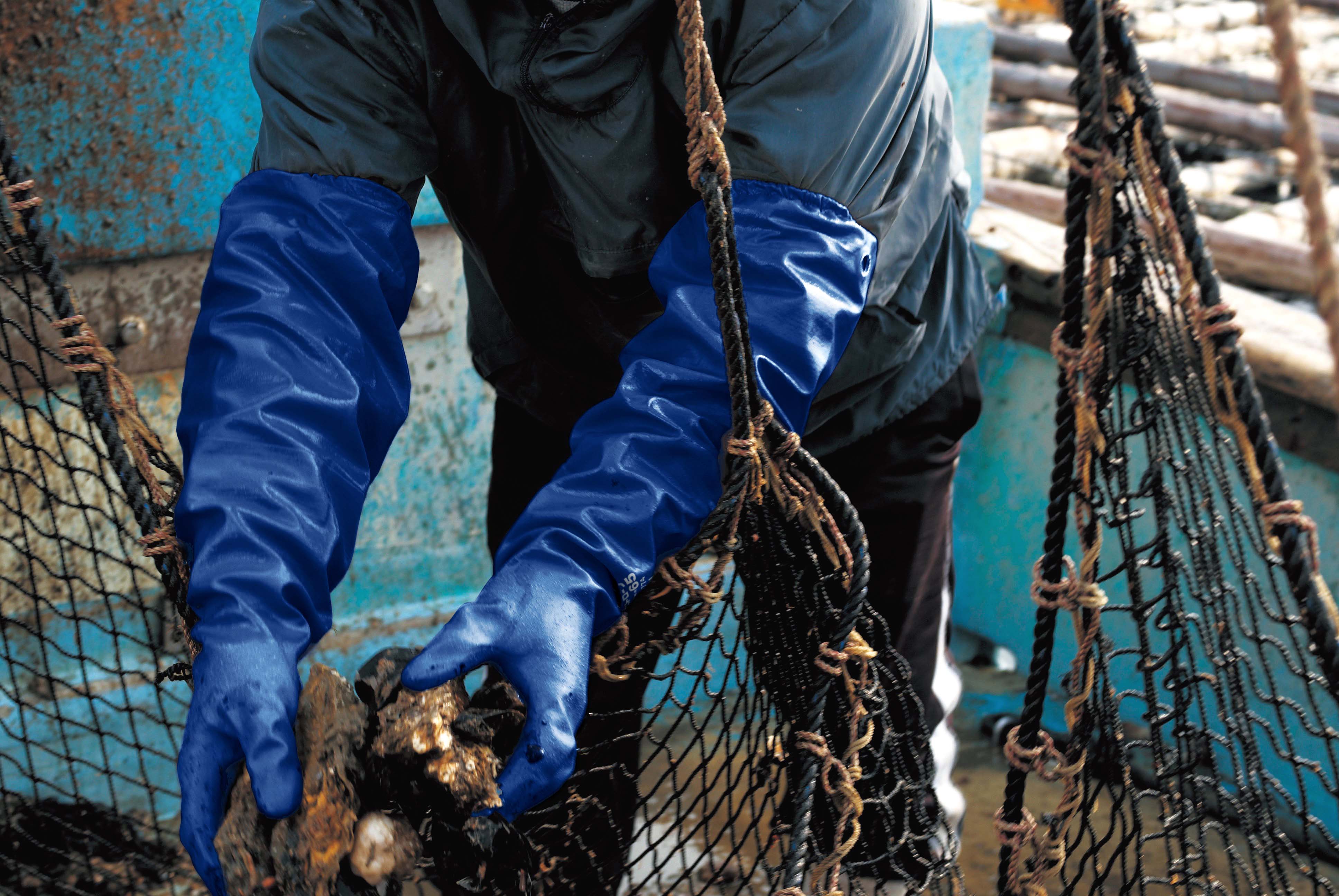 Gants longs SHOWA 774 en nitrile entièrement enduits (lot de 5 paires)