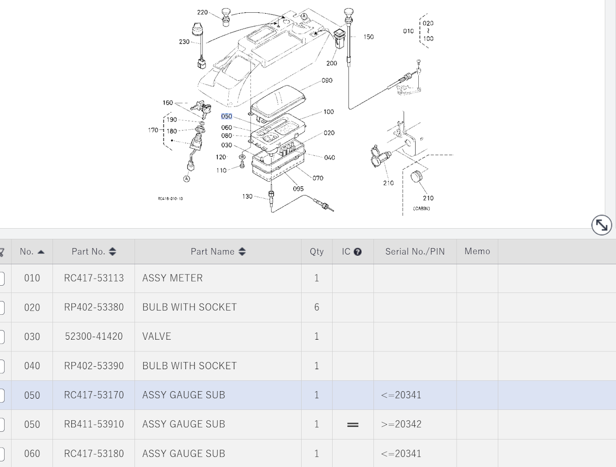Kubota Meter Assembly (010 ASSY METER) RC417-53113