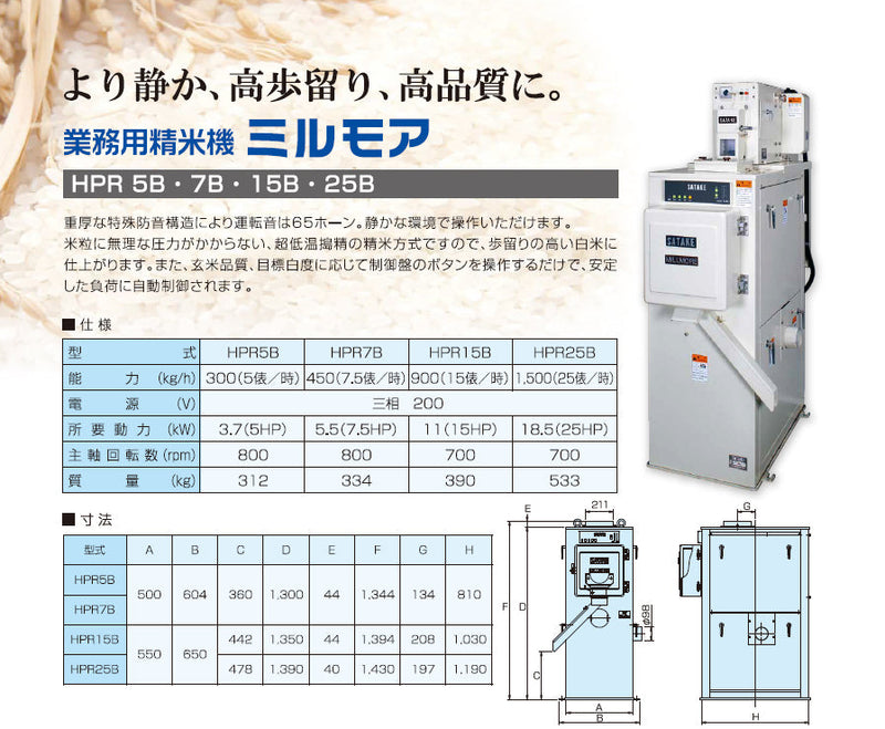 Máquina de molino de arroz SATAKE MILLMORE HPR25B